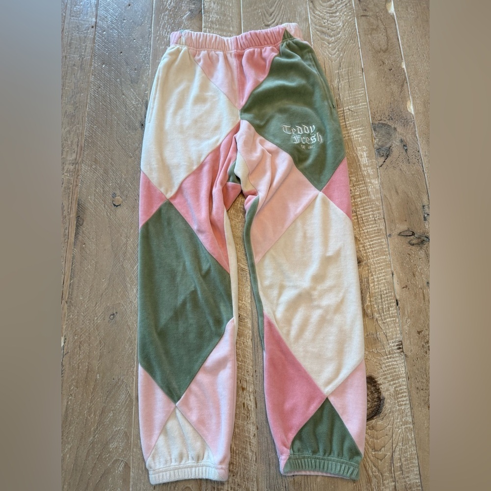 Teddy Fresh Pink, Green & Cream Colorblock Joggers XS